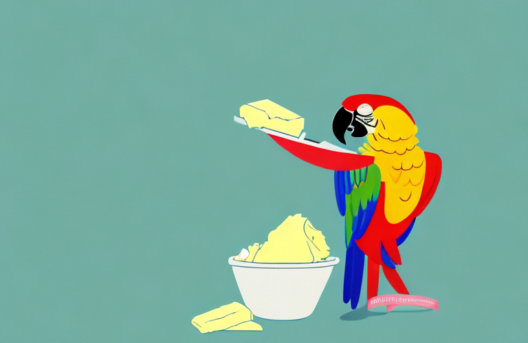 A parrot eating butter
