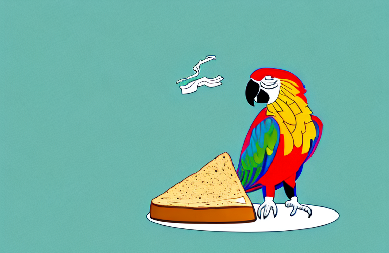A parrot eating a slice of bread