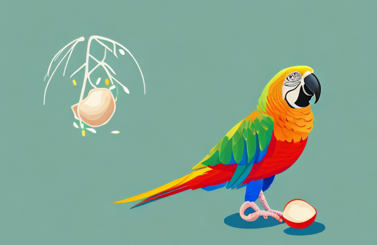 A parrot eating a macadamia nut