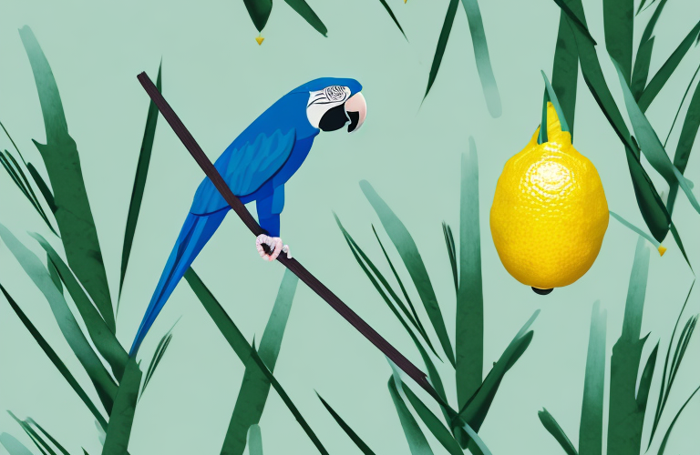 A parrot eating a stalk of lemon grass