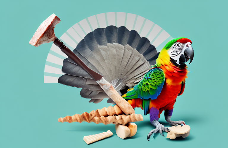 A parrot eating a turkey bone
