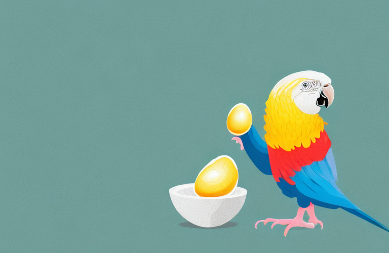 A parrot eating a boiled egg