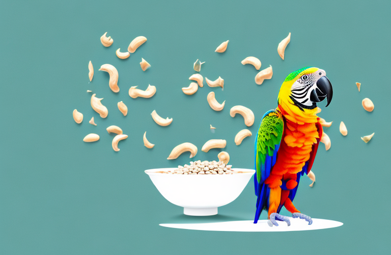 A parrot eating sesame seeds from a bowl