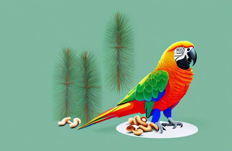 A parrot eating a pine nut