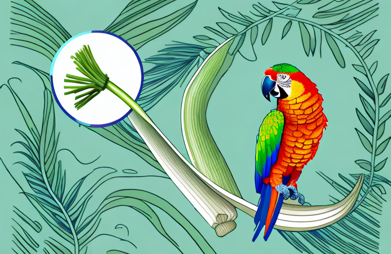 A parrot eating a leek