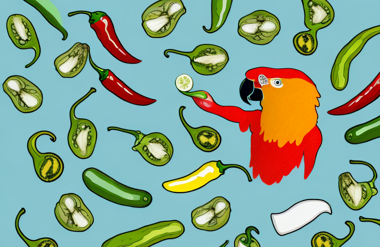 A parrot eating a jalapeno pepper