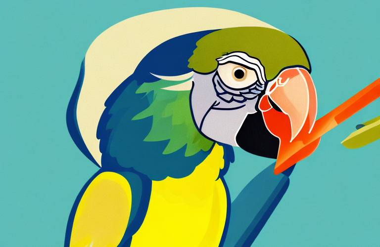 A parrot eating mustard from a spoon