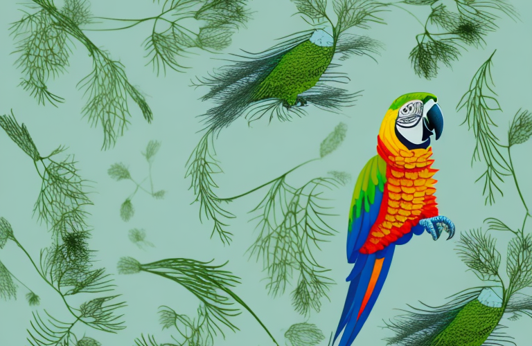A parrot eating dill