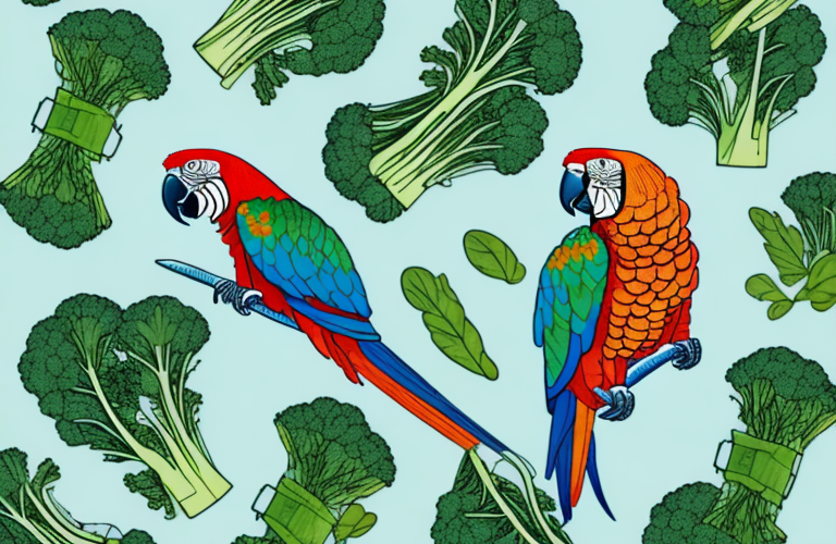 A parrot eating rapini