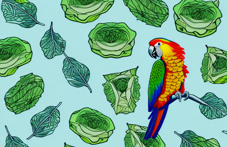 A parrot eating a lettuce leaf