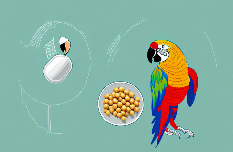 A parrot eating a chickpea