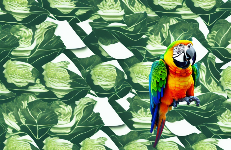 A parrot eating cabbage leaves