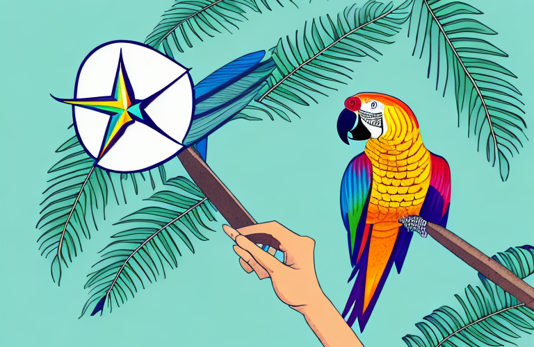 A parrot eating a star fruit