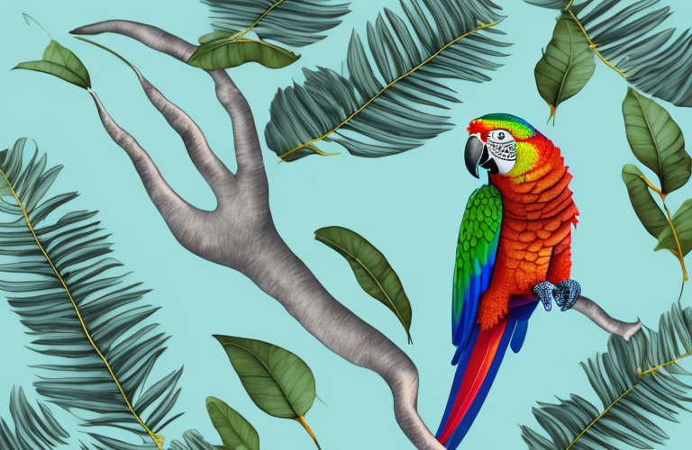 A parrot eating a carob pod