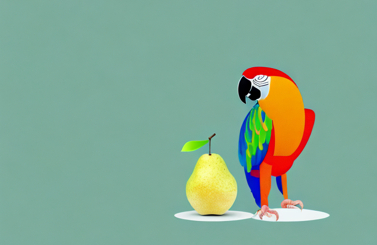 A parrot eating an asian pear