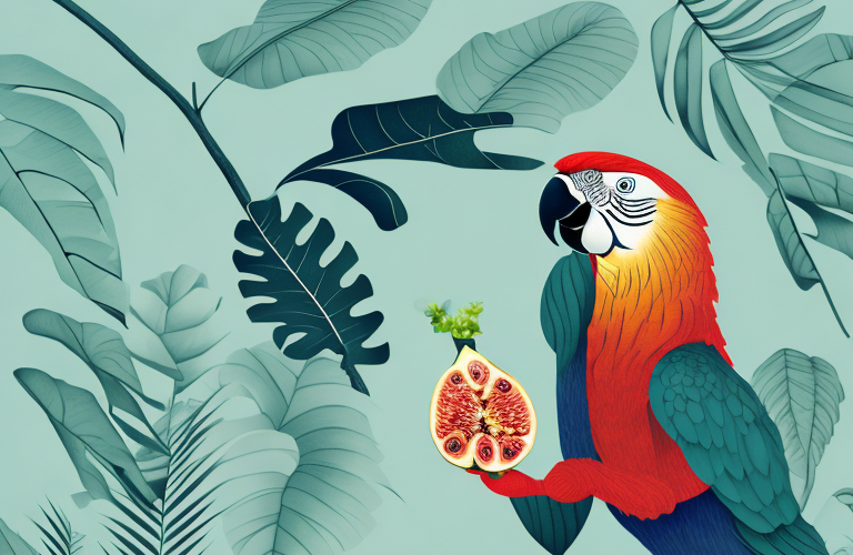 A parrot eating a fig
