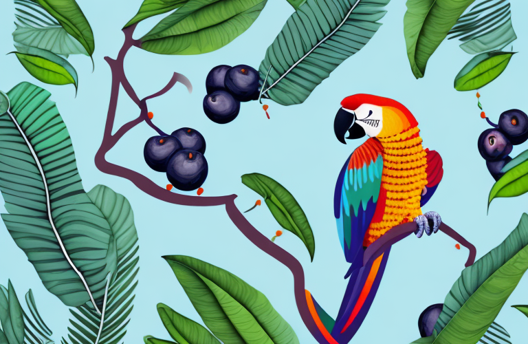 A parrot eating an acai berry