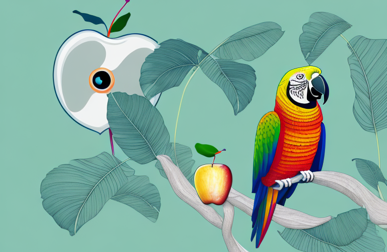 A parrot eating an apple