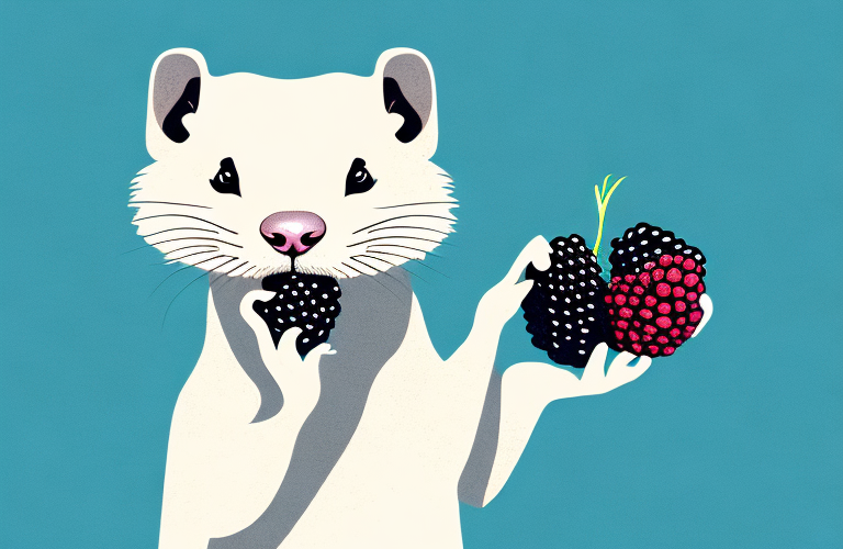 A ferret eating a blackberry