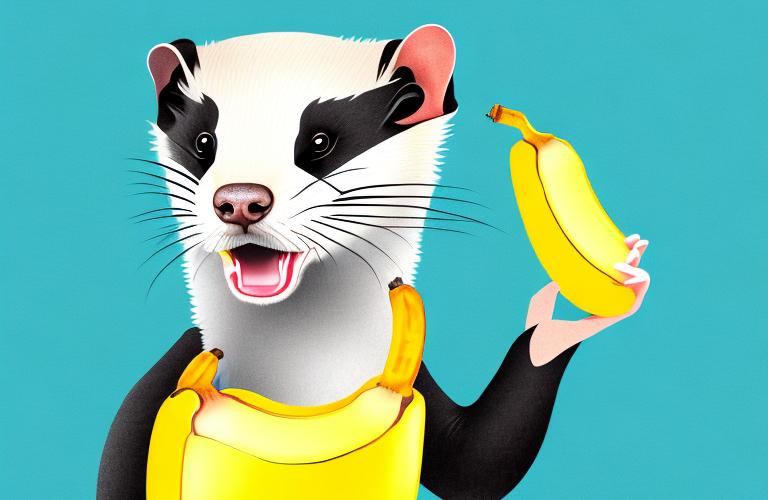 A ferret eating a banana