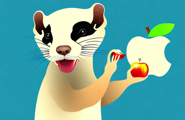 A ferret eating an apple