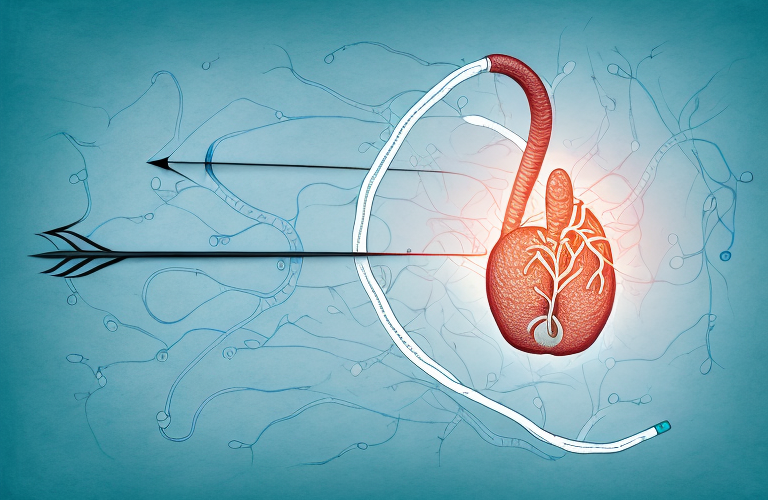 A kidney with an arrow showing the renal artery and a blockage in the artery