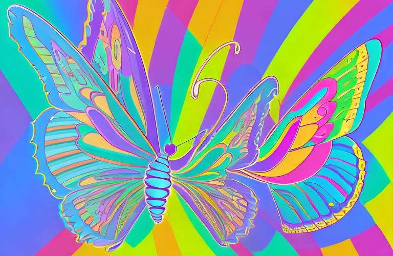 A butterfly with a rainbow of colors to represent the symptoms of lupus