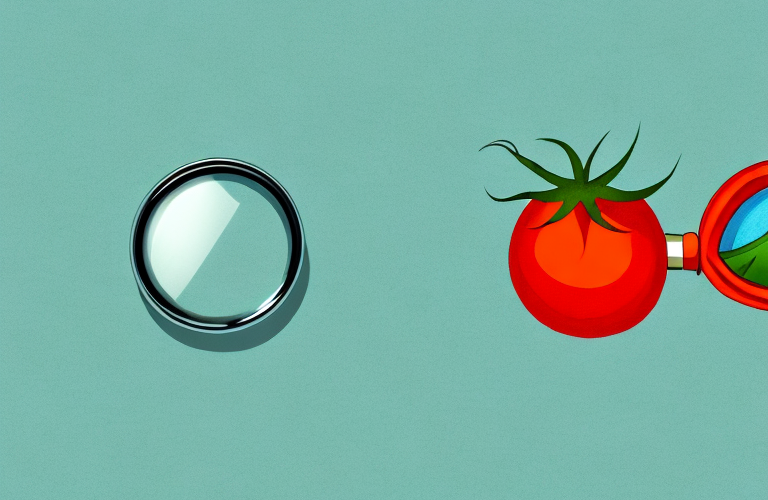 A tomato with a magnifying glass to emphasize the importance of lycopene