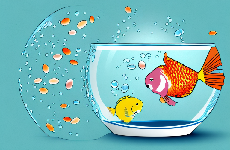 A parakeet and a goldfish in a bowl of water