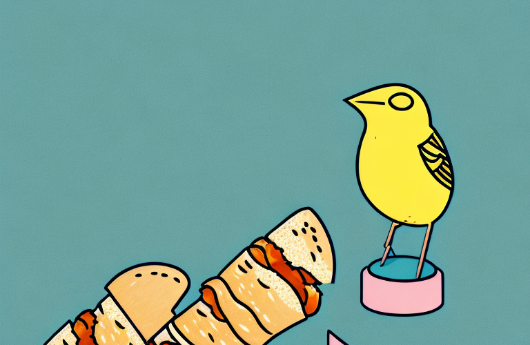 A canary perched on a baguette