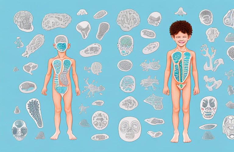 A child's body with different areas highlighted to show the various health conditions that can affect them