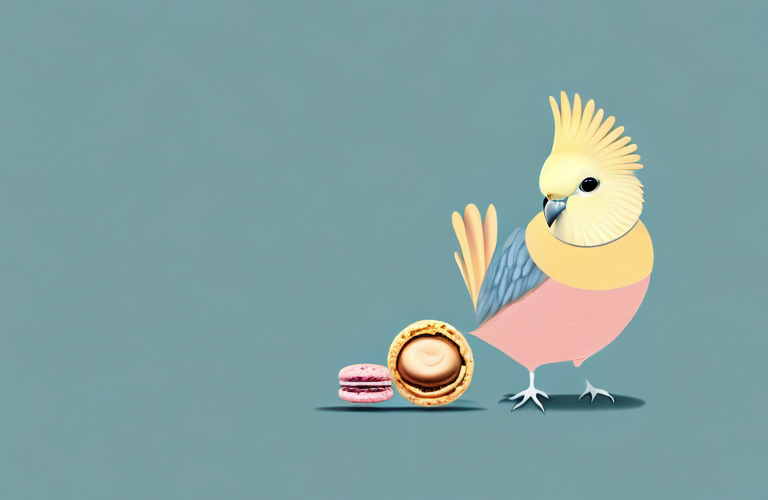 A cockatiel eating a macaron