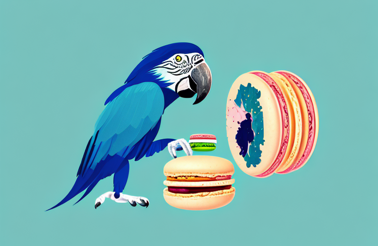 A macaw eating a macaron