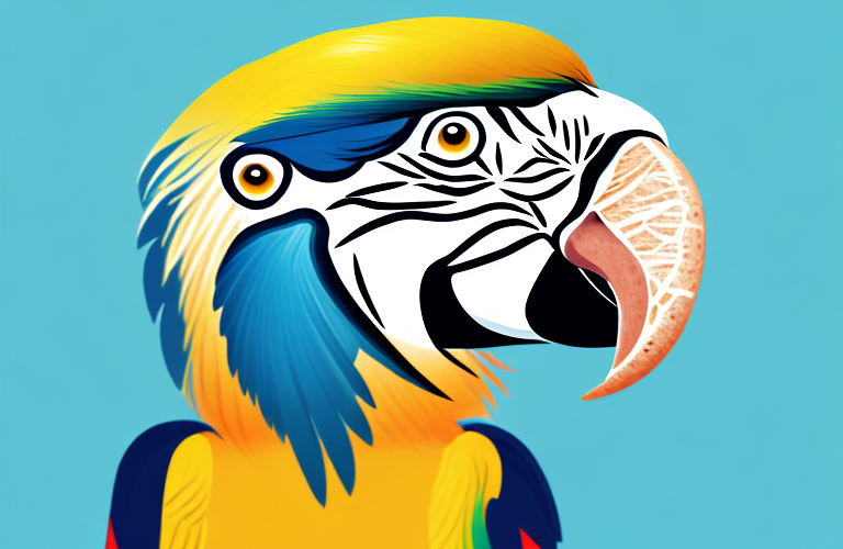 A macaw eating a bagel