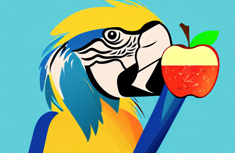 A macaw eating an apple pie