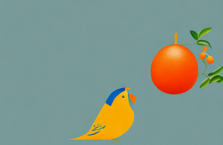 A canary eating a mandarin
