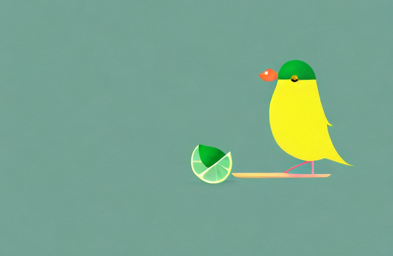 A canary eating a lime