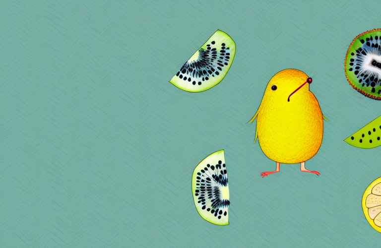 A canary and a kiwi fruit together