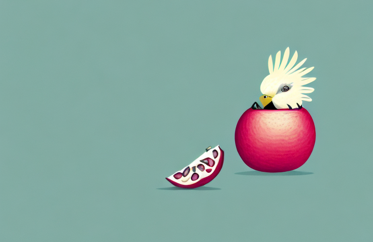 A cockatiel eating a pomegranate