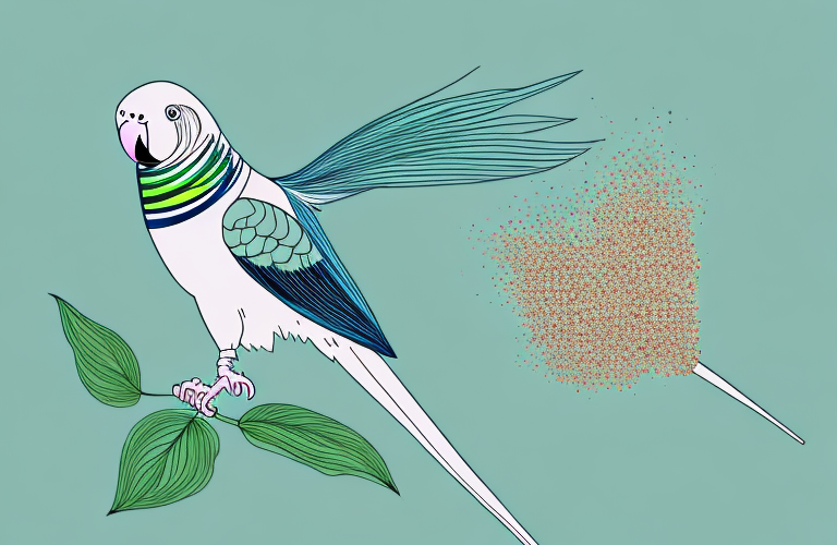A parakeet eating amaranth