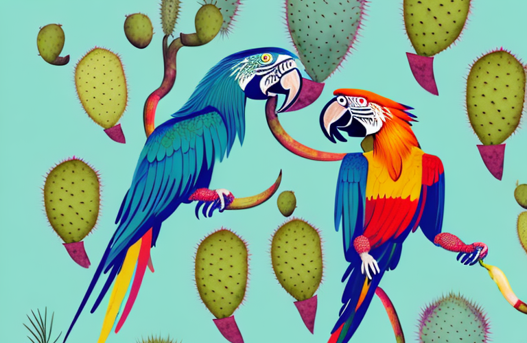 A macaw eating a prickly pear
