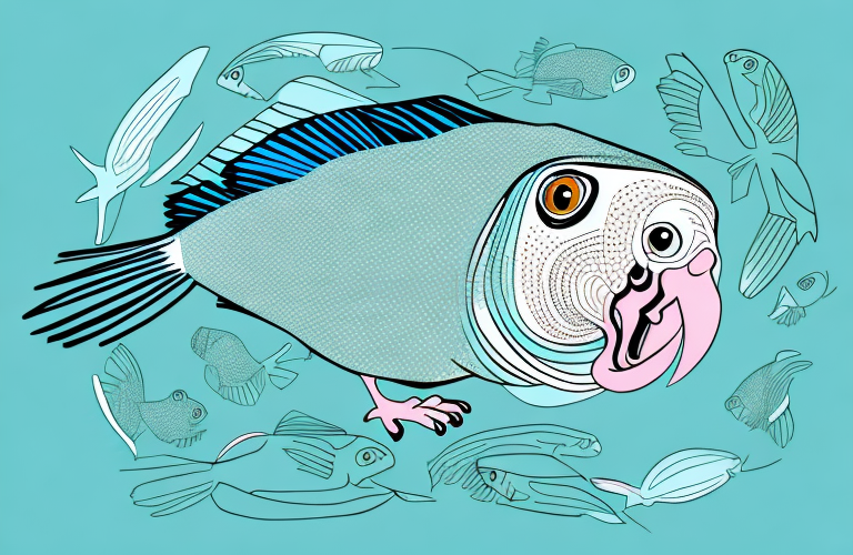 A parakeet eating a sea bass