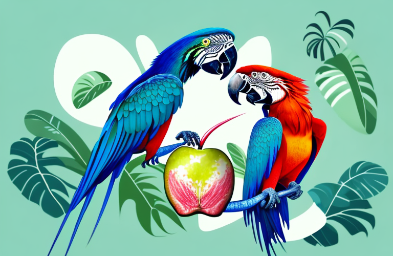 A macaw eating a sugar apple