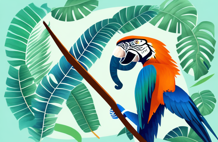 A macaw eating a tamarind
