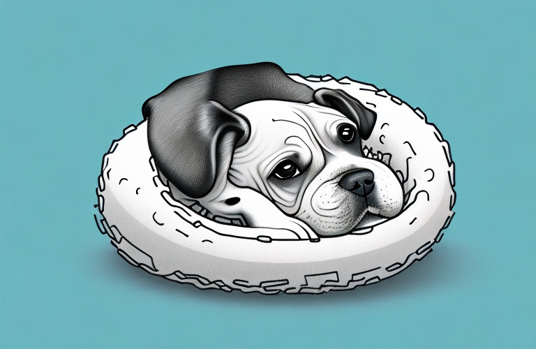 A dog curled up in a ball
