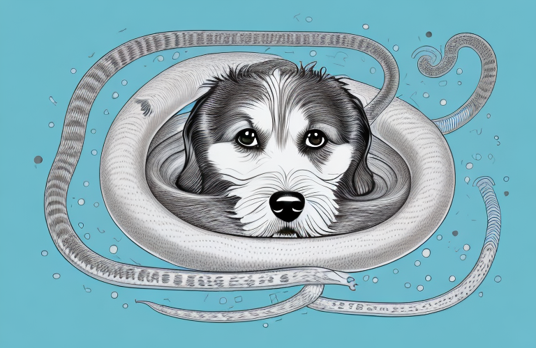 A dog with roundworms visible in its fur