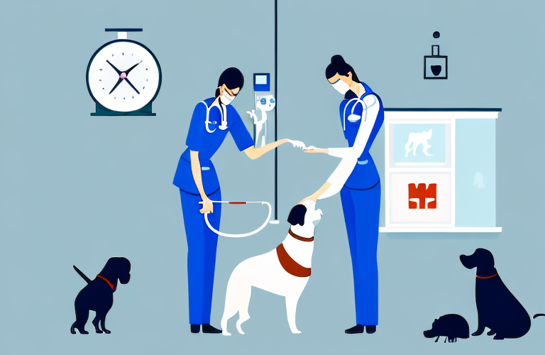 A veterinarian examining a dog in a clinic