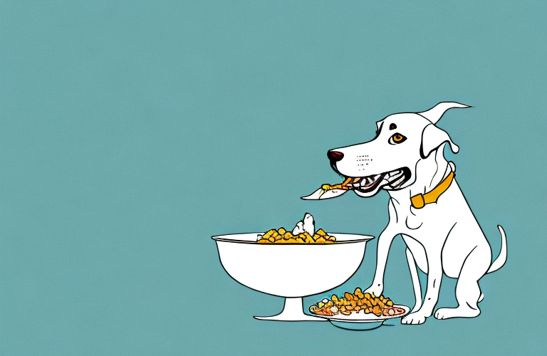 A dog eagerly eating from a bowl of food