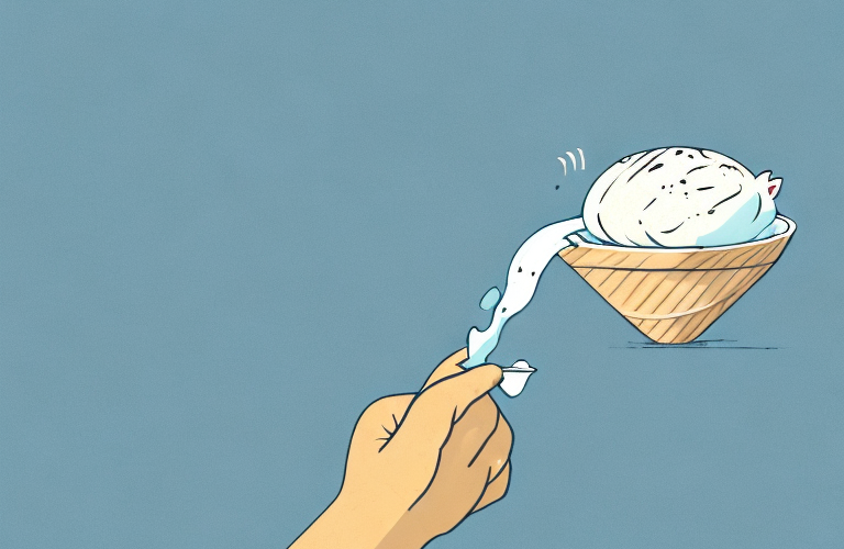 A cat eating a scoop of vanilla ice cream