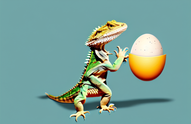 A bearded dragon eating an egg